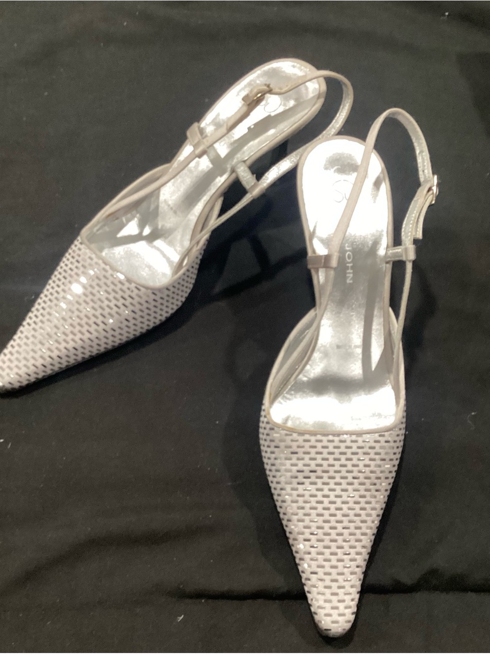 St. John Silver Pointed Slingback Heels